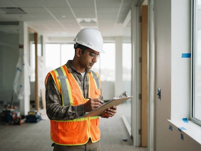 Marking punch list items on a walkthrough of a nearly finished suite